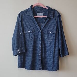 Sonoma Navy Patterned Button Down Shirt
